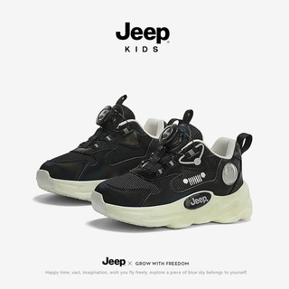 Jeep儿童运动鞋夏季透气跑步鞋2024黑色荧光童鞋软底男童鞋子 魅影黑 36码 鞋内约长23.1cm