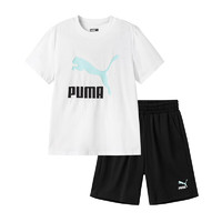 彪马（PUMA）儿童男女童短袖套装针织圆领舒适弹力休闲运动两件套 本白10101 120cm