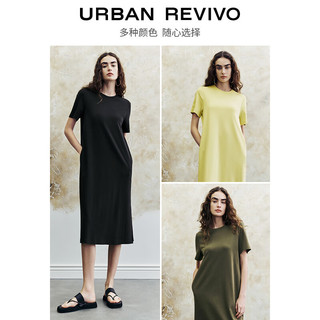 URBAN REVIVO 女士简约休闲纯色宽松圆领连衣裙 UWH740037 粉绿 S