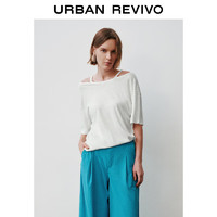 URBAN REVIVO UR2024夏季新款女装时尚慵懒氛围感宽松露肩短袖T恤UWH440047