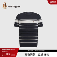 Hush Puppies暇步士男装夏季条纹舒适弹力短袖 墨蓝色 L