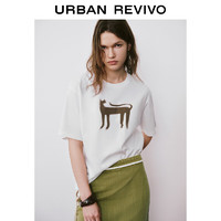 URBAN REVIVO 女士撞色趣味猫咪印花宽松T恤衫 UWH440064 本白 S