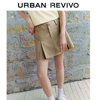 URBAN REVIVO 女士时尚休闲百搭显瘦压褶A字半身裙 UWL540029 橄榄绿  XXS