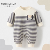 modomoma 婴儿衣服春装2024新款新生儿男宝宝绅士连体衣条纹外出服