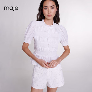 Maje2024春夏女装洋气泡泡袖白色收腰短袖衬衫上衣MFPCM00543 白色 T1