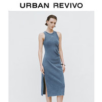 URBAN REVIVO 女士潮流高街字母U领修身收褶连衣裙 UWJ740024 灰蓝 XS