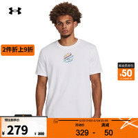 安德玛 UNDERARMOUR）春夏库里Curry ICDAT男子高克重篮球运动印花短袖T恤1383867 白色100 XL