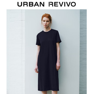 URBAN REVIVO 女士慵懒休闲字母垂坠感中长款连衣裙 UWU740049 墨蓝 L