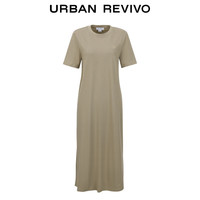 URBAN REVIVO 女士慵懒休闲字母垂坠感中长款连衣裙 UWU740049 卡其 S