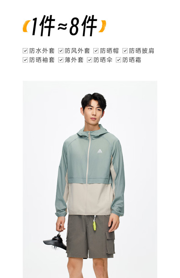 anta安踏轻壳防晒衣大地之壳户外男子防泼水抗紫外线梭织运动连帽外套