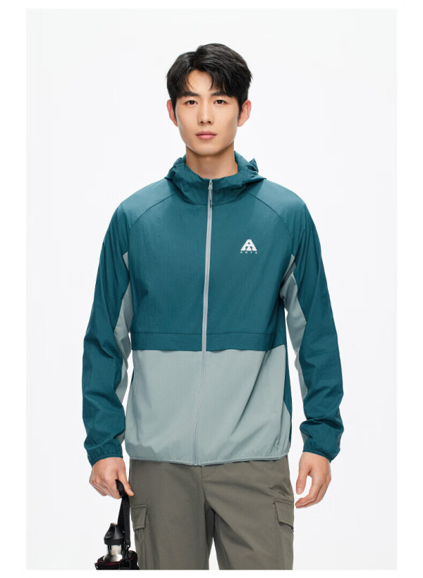 anta安踏轻壳防晒衣大地之壳户外男子防泼水抗紫外线梭织运动连帽外套