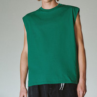 URBAN REVIVO 男士时尚百搭舒适棉质圆领坎肩背心 UMB440002 深绿 S