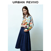 URBAN REVIVO UR2024春季新款女装港式复古风满身印花宽松开襟衬衫UWU240001