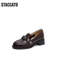 STACCATO 思加图 新款红酒鞋英伦风徽章乐福鞋黑色增高小皮鞋女S3721AA3