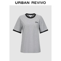 URBAN REVIVO 女士休闲简约撞色刺绣棉质T恤 UWV440136 花灰 XL