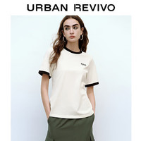 URBAN REVIVO 女士休闲简约撞色刺绣棉质T恤 UWV440136 本白  M