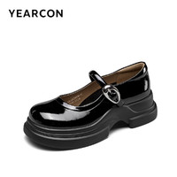 YEARCON 意尔康 女鞋2024春季休闲粗跟小皮鞋女士英伦学院风玛丽珍单鞋厚底