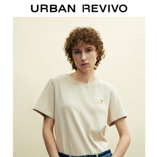 URBAN REVIVO 女装时尚休闲简约趣味萌宠短袖T恤衫 UWL440159 浅卡其 S