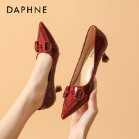 DAPHNE 達芙妮 酒紅色漆皮高跟鞋女2024年新款法式氣質尖頭細跟不累腳單鞋