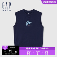 Gap男童2024夏季纯棉logo无袖T恤廓形宽松儿童装背心466266 海军蓝 110cm(XXS) 亚洲尺码