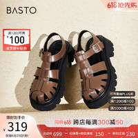 BASTO 百思图 2024夏季时尚复古猪笼鞋粗跟女凉鞋E0950BH4 米白色 37