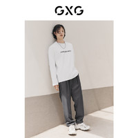 GXG 奥莱 22年男装字母印花宽松圆领长袖T恤秋季新品灰色幽默系列