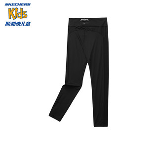 Skechers斯凯奇女童紧身长裤修身弹力夏季户外运动瑜伽裤P224G056 碳黑/0018 160cm