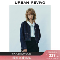 URBAN REVIVO UR2024春季女装复古丹宁口袋纽扣宽松牛仔外套UWU840026 蓝色 XS