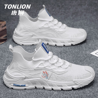 唐狮（TonLion）男鞋夏季飞织网面鞋子男士透气休闲运动鞋男潮牌老爹鞋 白色 43