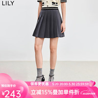 丽丽 LILY2024夏季学院风短裙百搭减龄高级感撞色显瘦百褶裙半身裙 501灰色 M