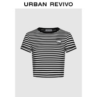 URBAN REVIVO 女装休闲撞色条纹趣味刺绣T恤衫 UWU440084 黑色条纹 S