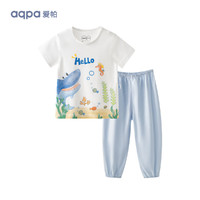 aqpa 婴儿内衣套装夏季纯棉睡衣男女宝宝衣服薄款分体短袖 肯迪鲨宝 100cm