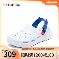 斯凯奇（Skechers）刘宇同款2024年夏季男鞋休闲洞洞鞋透气舒适外穿沙滩鞋243311 白色/蓝色/WBLR 39.5
