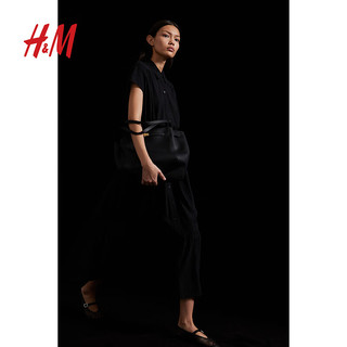 H&M2024夏季新款女装腰部系带衬衫式连衣裙1241455 黑色