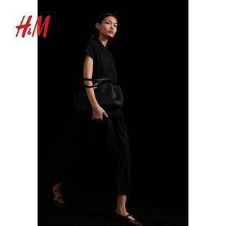 H&M2024夏季女装腰部系带衬衫式连衣裙1241455 黑色 170/104