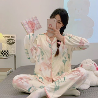 婧麒（JOYNCLEON）月子服春夏产后喂奶家居服休闲开衫睡衣套装 树叶花朵Jyz112016 XXL码