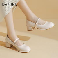 DAPHNE 达芙妮 法式玛丽珍女鞋小皮鞋2024新款夏季白色高跟凉鞋女厚底单鞋
