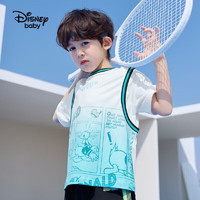 Disney 迪士尼 童装儿童男童速干短袖T恤网眼假两件运动上衣24夏DB321BE16白120