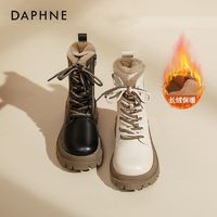 DAPHNE 達芙妮 馬丁靴女冬2023新款加絨百搭洋氣英倫風短靴保暖厚底雪地靴