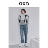 GXG 奥莱 22年男装中廓版型圆领可机洗格纹线衫冬季新品