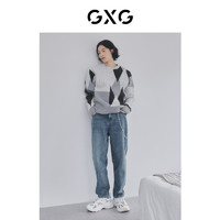 GXG 奥莱 22年男装中廓版型圆领可机洗格纹线衫冬季