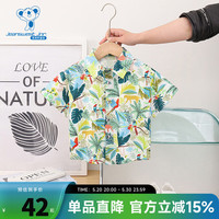 真维斯男童 2024夏季新款 儿童印花衬衫时尚复古港风短袖上衣GD