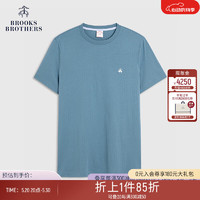 布克兄弟（BrooksBrothers）男士24春夏棉简约LOGO款短袖针织T恤 4003-蓝色 M