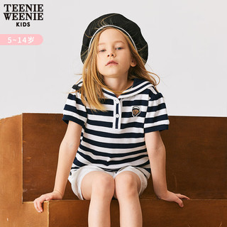 Teenie Weenie Kids小熊童装女童24年夏款海军风短袖针织POLO衫 藏青色 120cm