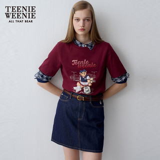 Teenie Weenie小熊女装2024美式复古运动大熊图案短袖T恤打底 酒红色 170/L