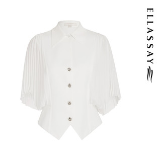 歌力思（ELLASSAY）春夏设计感优雅气质压褶荷叶袖翻领衬衫女EWF342C02400 纯净白 XS
