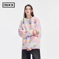 INXX 英克斯 ALLPICK 明星同款渐变彩色条纹圆领毛衣情侣贴布绣针织衫