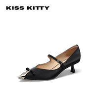 88VIP：Kiss Kitty KISSKITTY2024春新款尖头细跟高跟鞋一字带单鞋优雅黑色小皮鞋