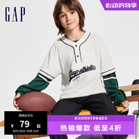 Gap男童2024春季纯棉亨利领logo撞色短袖T恤儿童装上衣890544 奶白色 150cm(L)亚洲尺码