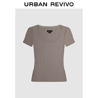 URBAN REVIVO 女装时尚简约花边修身短袖T恤 UWJ440060 卡其灰 S